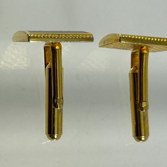 Vintage Cufflinks Black Gold Tone Letter P Square Wedding Prom Cuff Links - Picture 3 of 8